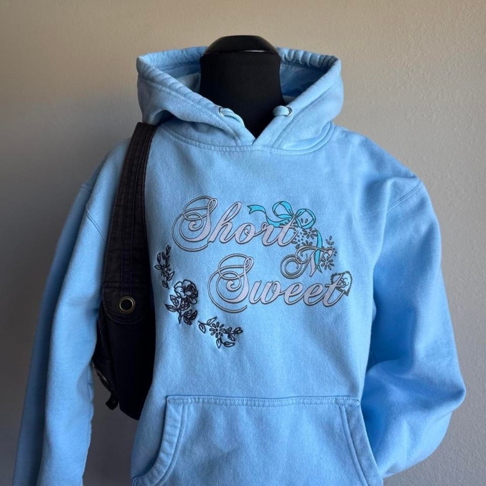 Sabrina Carpenter Short N Sweet Tour 2024 baby blue hoodie floral bow graphic to